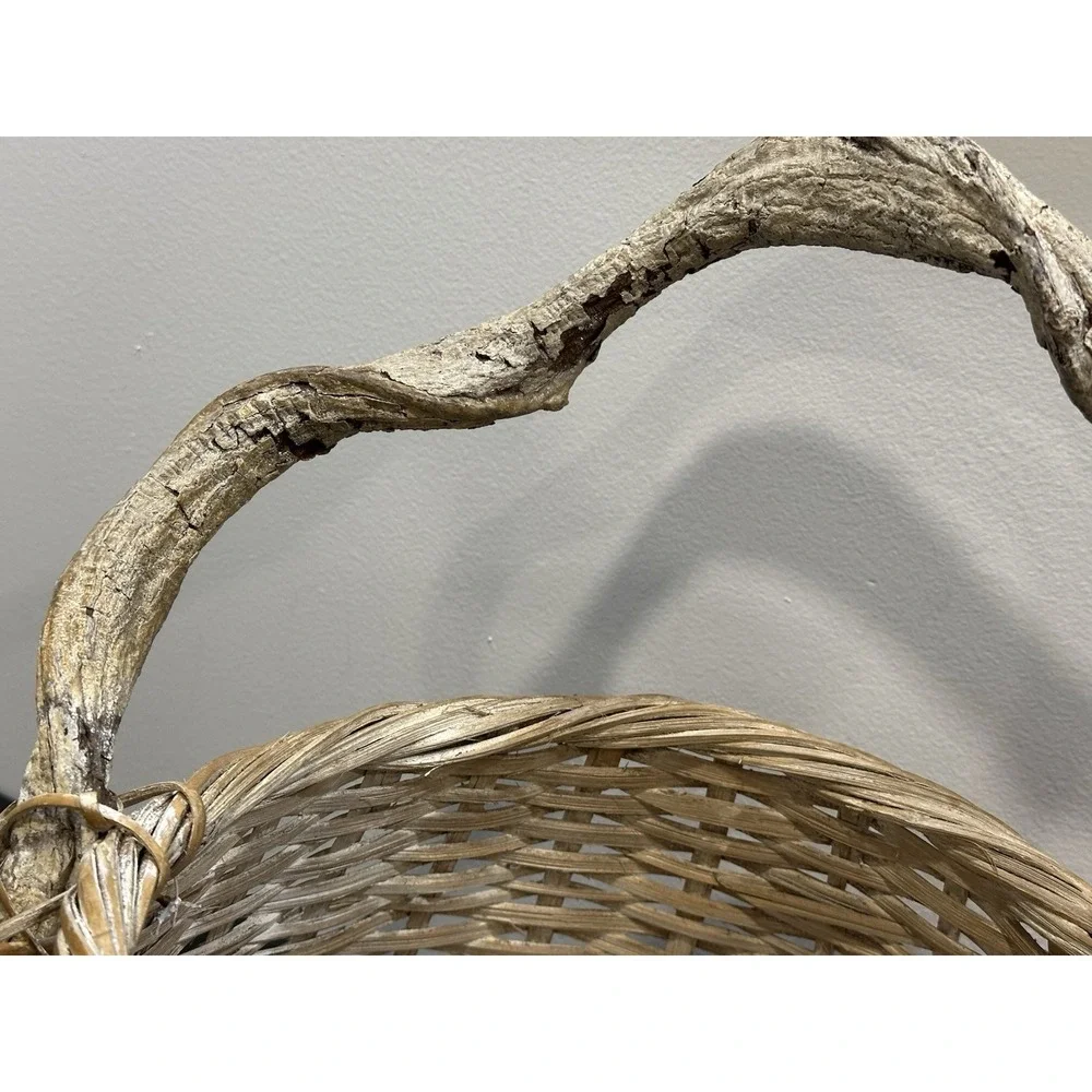 Vintage Wicker Basket Twig Handle 3D Yellow Flower Boho Cottagecore Gathering